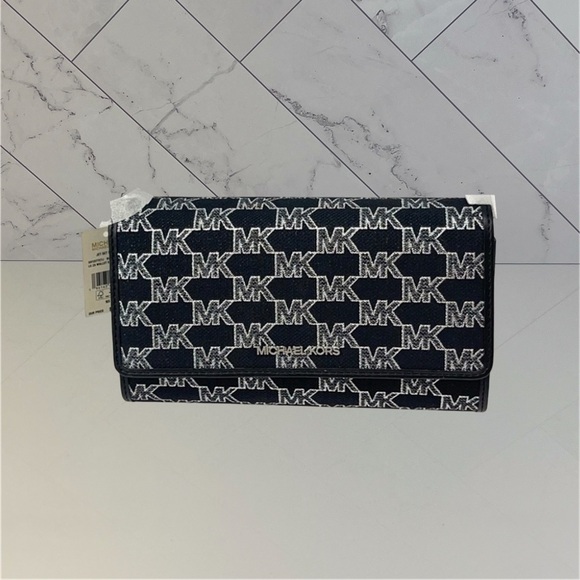 Michael Kors Handbags - Michael Kors Large Zip Around Wallet Crossbody Bag Silver Black Metallic Logo